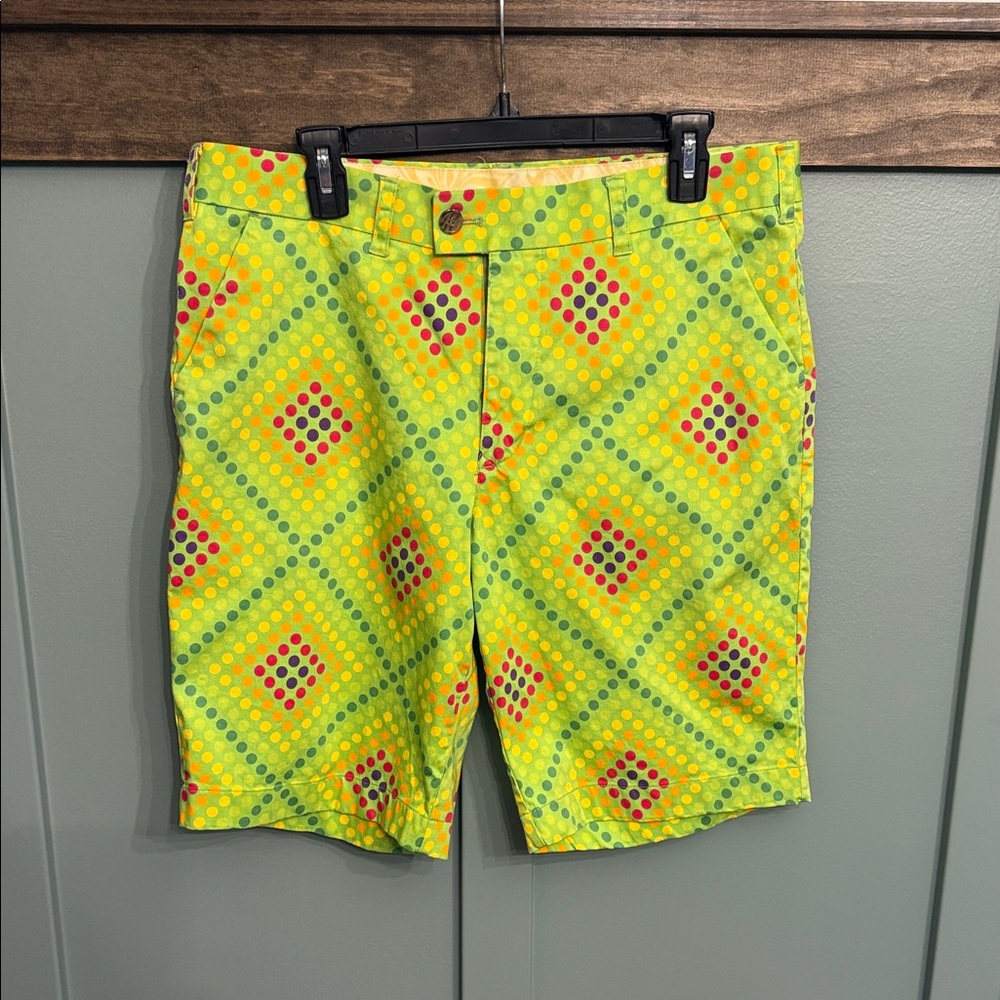 Loudmouth Golf Bright Geometric Patterned Shorts Worn Once